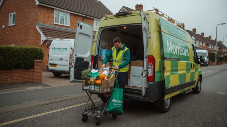 A man organizing groceries into a van, representing Morrisons delivery driver jobs in action.