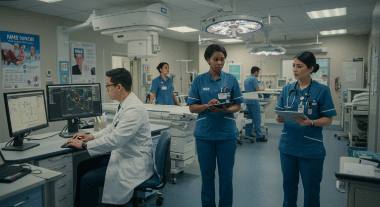 Doctors and nurses working together in a hospital setting, representing teamwork and dedication often found in NHS jobs London healthcare environments.