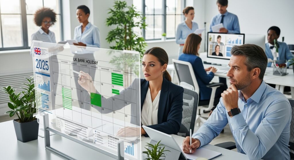 Office meeting with data presentation.